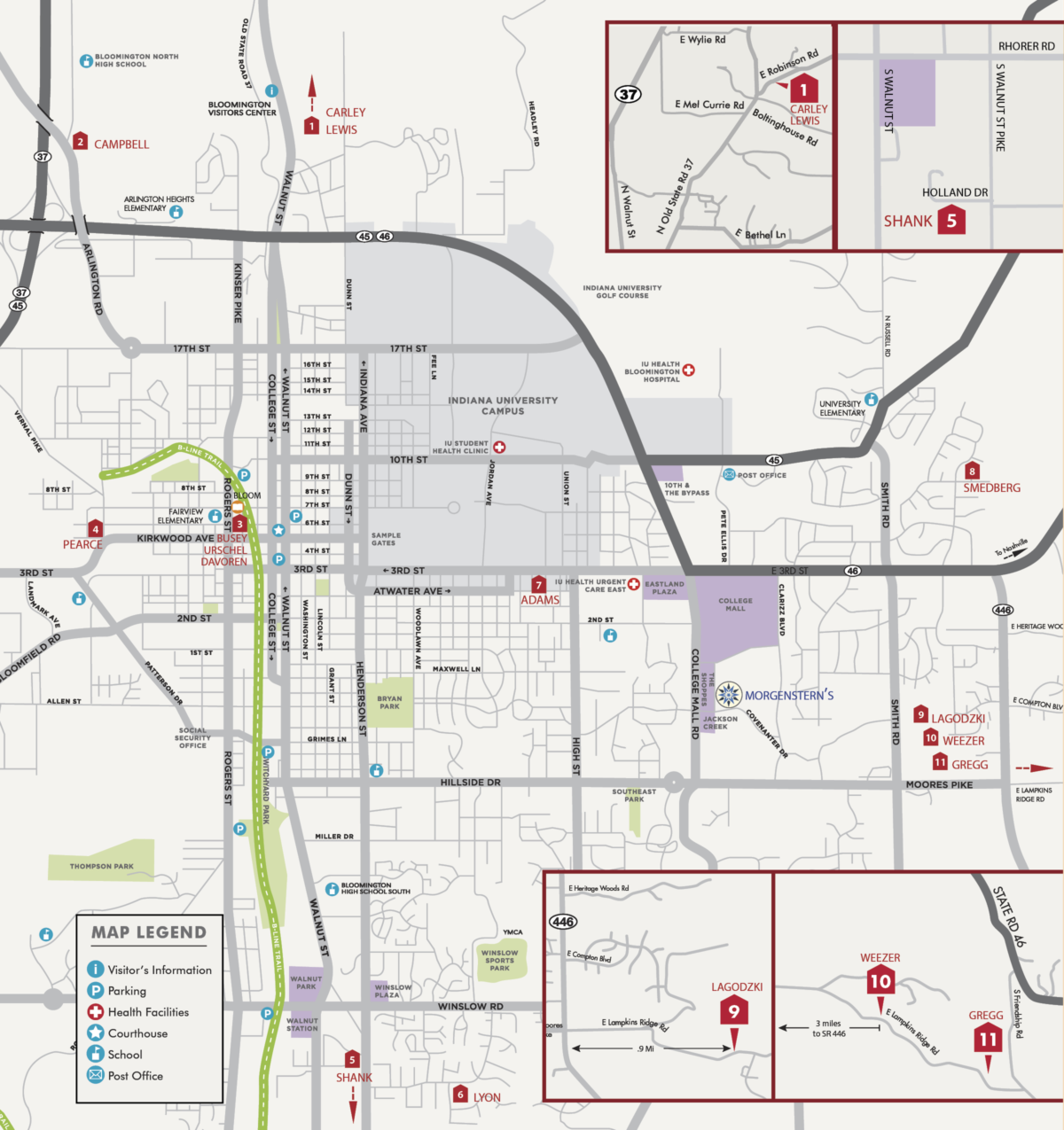Map of Studio Locations for the 2022 Bloomington Open Studios Tour
