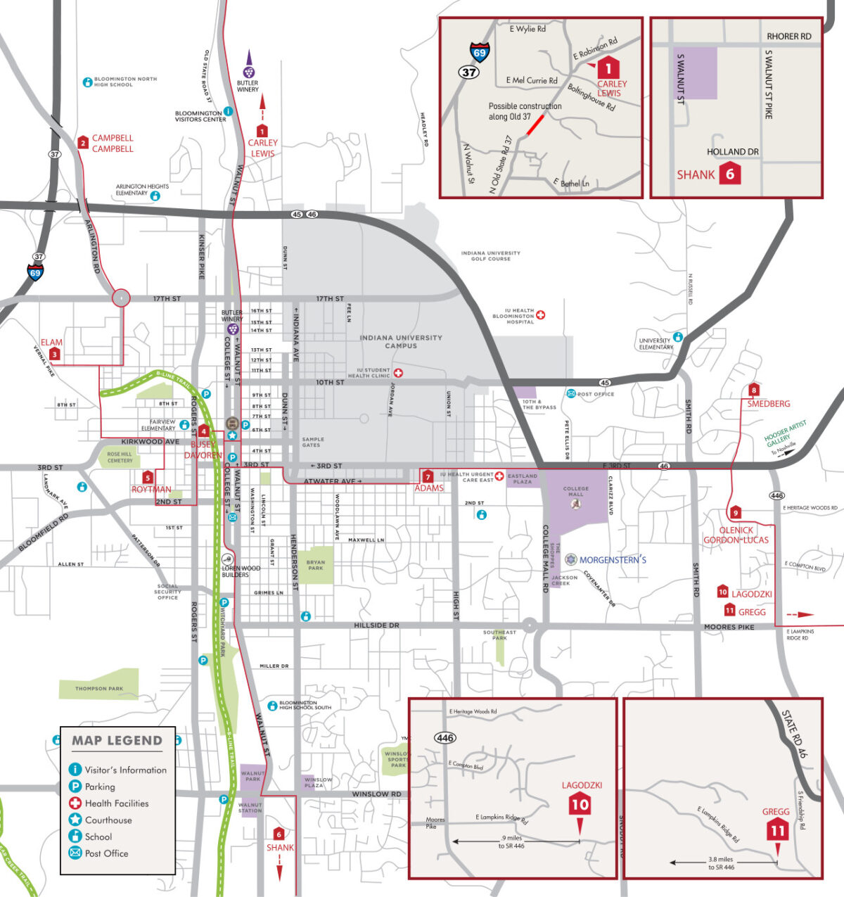 map of 2023 Bloomington Open Studios Tour locations